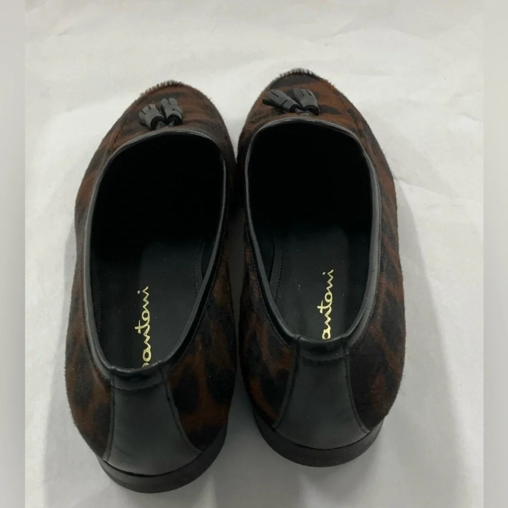 Santoni Brown and Black Animal Print Flats tassel Loafers - Picture 3 of 6